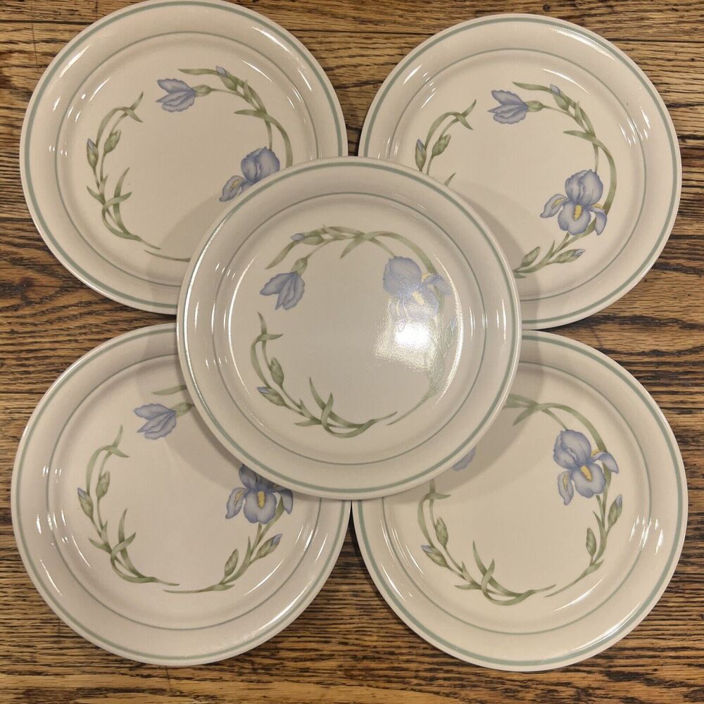 Corning Corner Stone Blue Iris 8.5" Luncheon Salad Plates set of 5 EXCELLENT!
